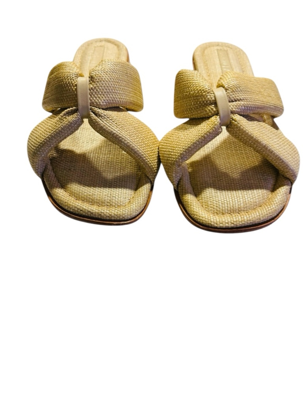 Schutz Fairy Flat Sandals Eggshell Canvas Crisscross Square Toe Slip-On Size 9.5 - Picture 3 of 6